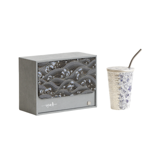 GOGLASSCUP Silver Gilt Blue and white Iced American Coffee Cup GoGlassCup