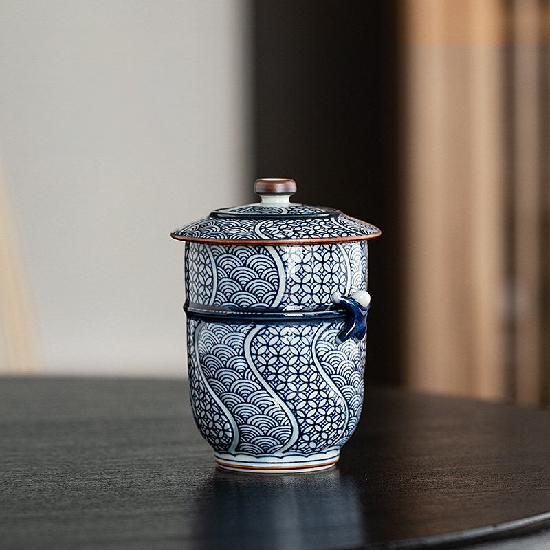 Arita Ware Seigaiha Shippou Lidded Ceramic Teacup
