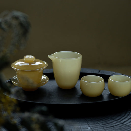 GoGlassCup Vintage Amber Colored Tea Set Goglasscup