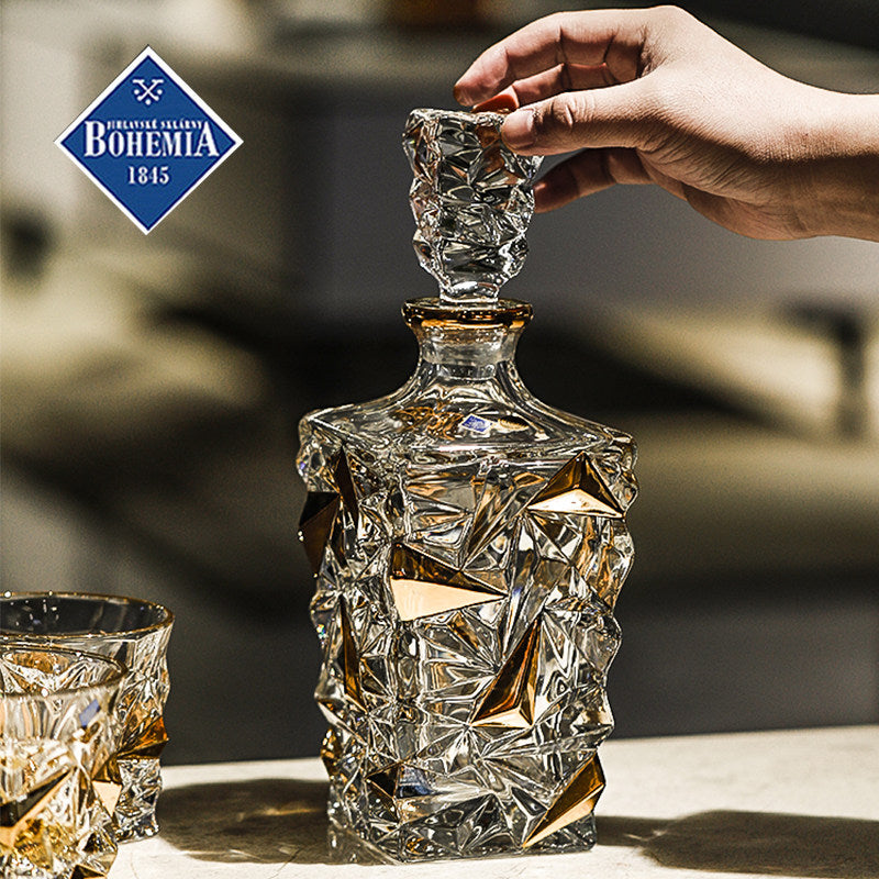 Bohemia Gold-Accented Crystal Whisky Decanter Set