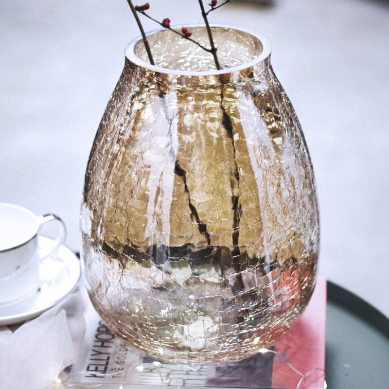TLIFE Cracked Ice Flower Glass Vase Goglasscup