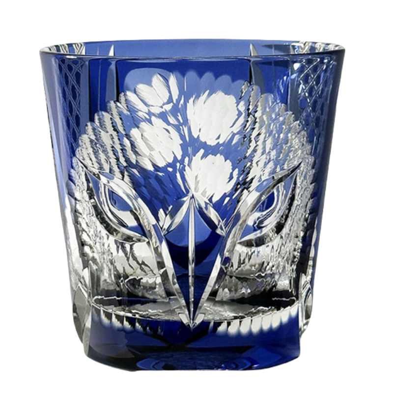 Japanese Handmade Edo Kiriko Whiskey Glass-Blue Owl