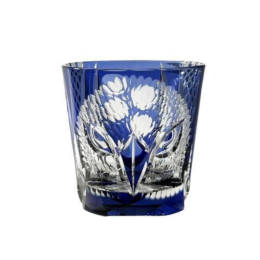 Japanese Handmade Edo Kiriko Whiskey Glass-Blue Owl