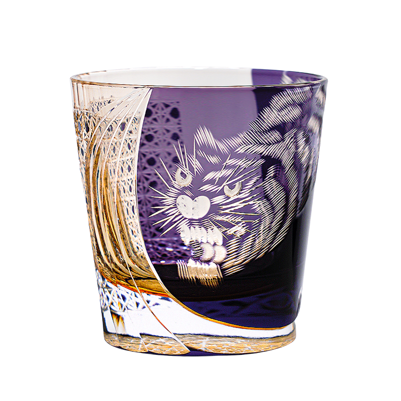 Edo Kiriko Handcrafted Kuro Tora Whisky Glass With Wooden Box