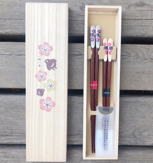 ISSOU Handcrafted Plum Blossoms and Plover Chopsticks - ISHIDA