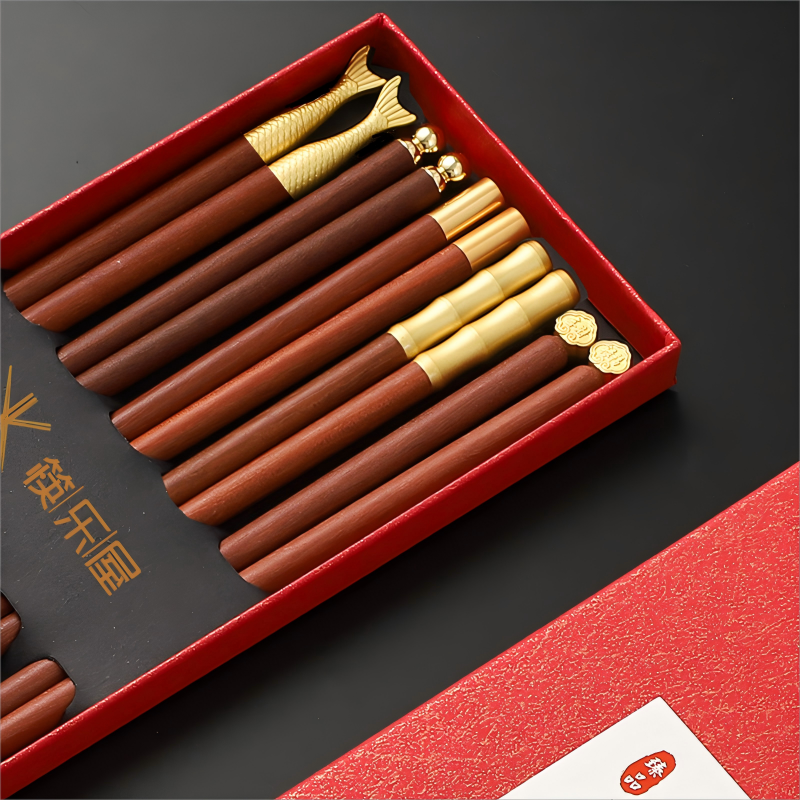 Red Sandalwood Chinese Chopsticks 5 Pairs GoGlassCup