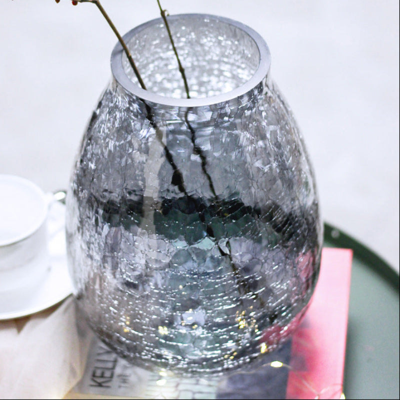TLIFE Cracked Ice Flower Glass Vase Goglasscup