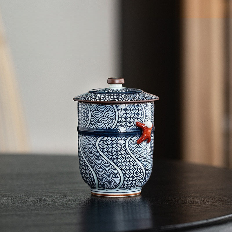 Arita Ware Seigaiha Shippou Lidded Ceramic Teacup