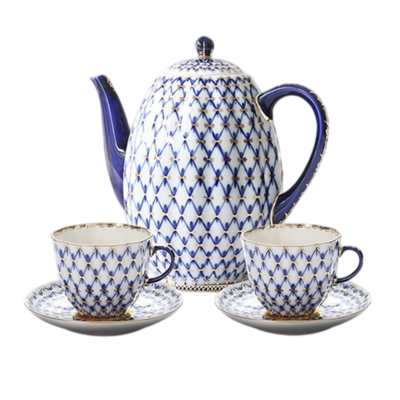 LOMONOSOV Cobalt Blue Handcrafted Porcelain Tea Set