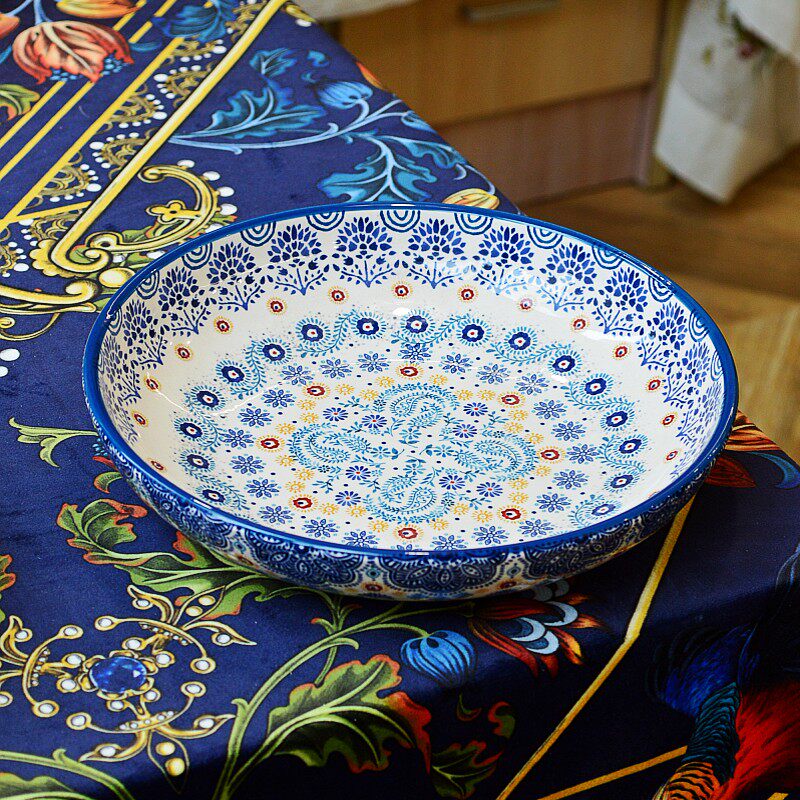 Bohemian Enamel Deep Plate - Underglaze Ceramic Salad & Dinner Plate