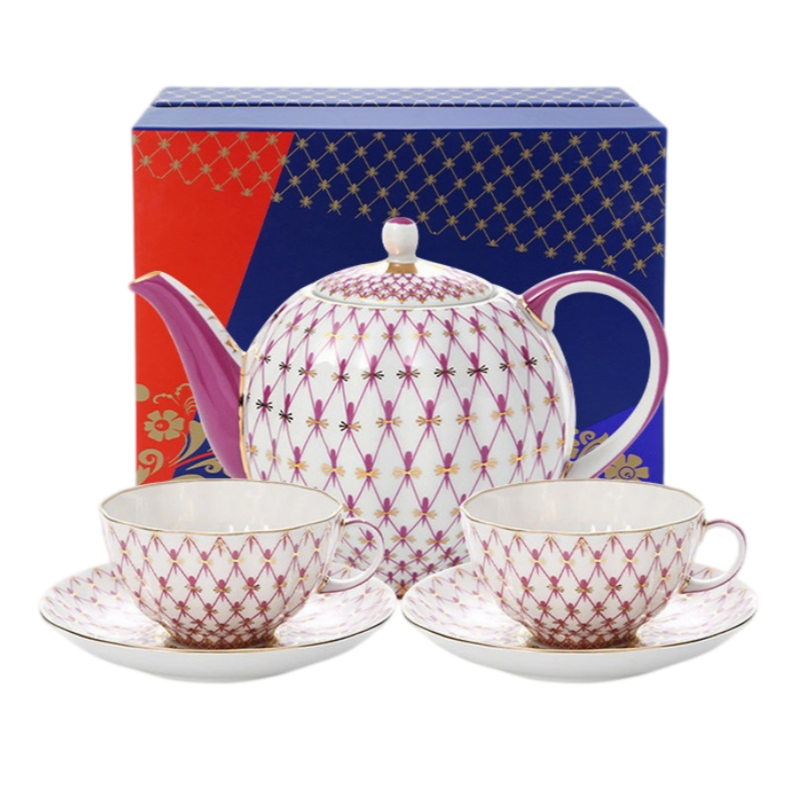 LOMONOSOV Scarlet Red Handcrafted Porcelain Tea Set