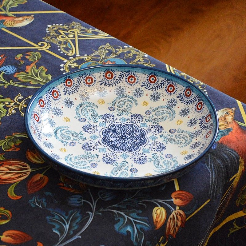 Bohemian Enamel Deep Plate - Underglaze Ceramic Salad & Dinner Plate