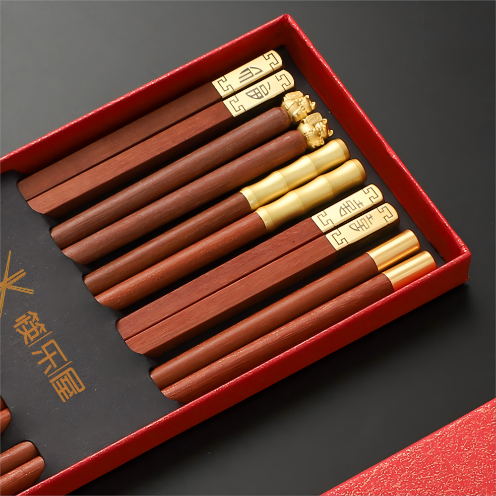 Red Sandalwood Chinese Chopsticks 5 Pairs GoGlassCup