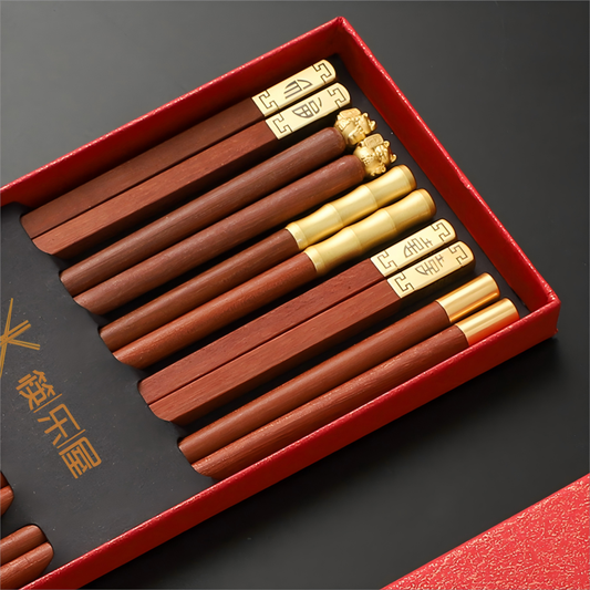Red Sandalwood Chinese Chopsticks 5 Pairs GoGlassCup
