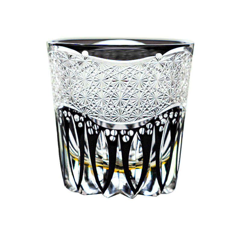 Golden Chrysanthemum Spray Edo Kiriko Whiskey Glass Goglasscup