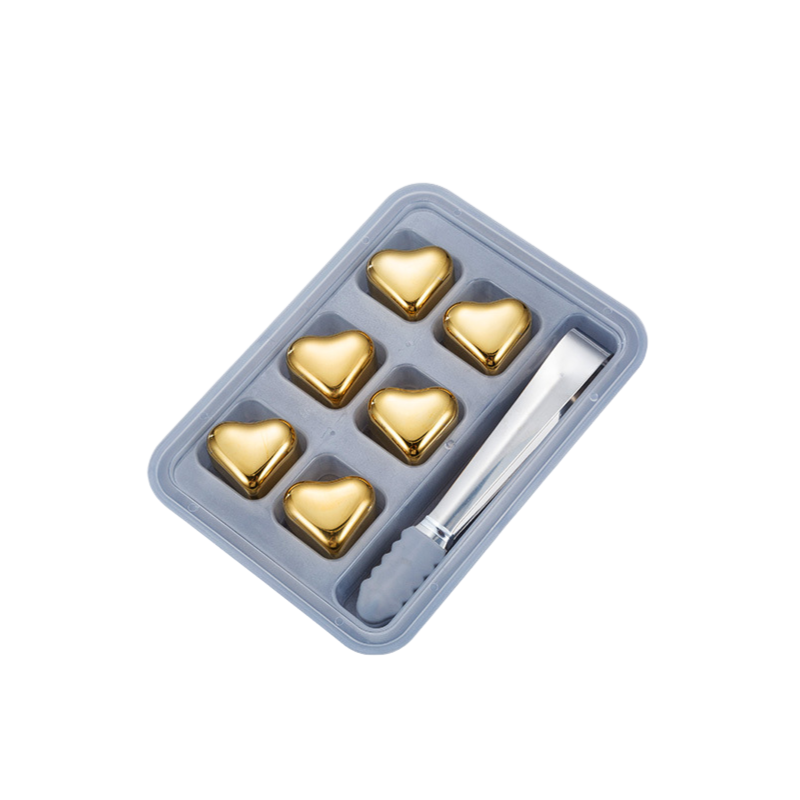 GOGLASSCUP Heart-shaped Gold Stainless Steel Ice Cubes - Goglasscup