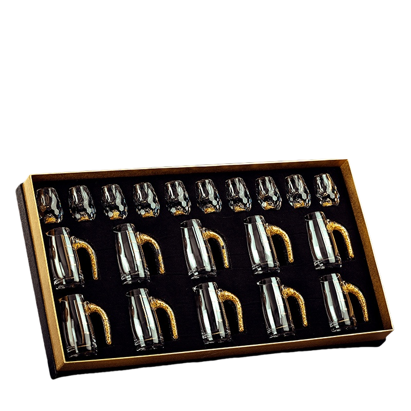 GOGLASSCUP 3D Glacier Glass Cup Crystal Gold Foil Shot Glasses Goglasscup