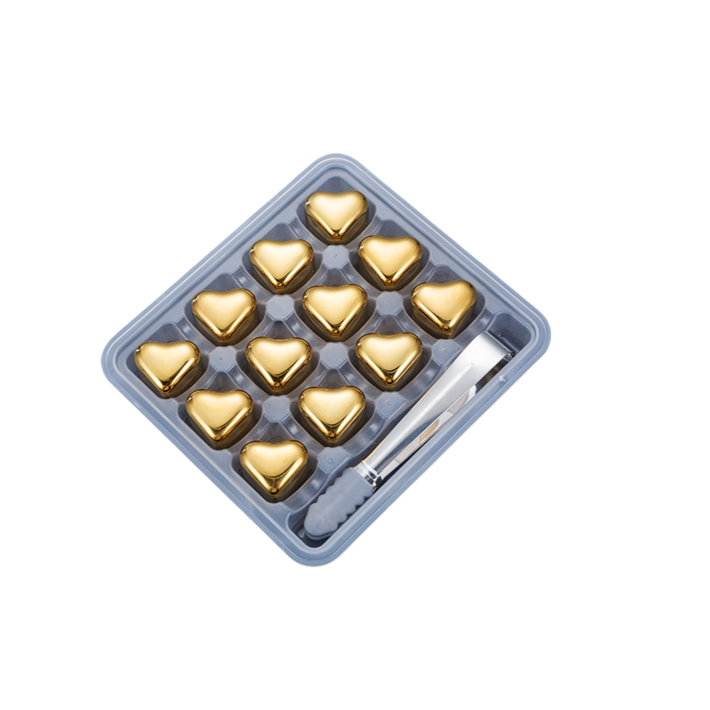 GOGLASSCUP Heart-shaped Gold Stainless Steel Ice Cubes - Goglasscup