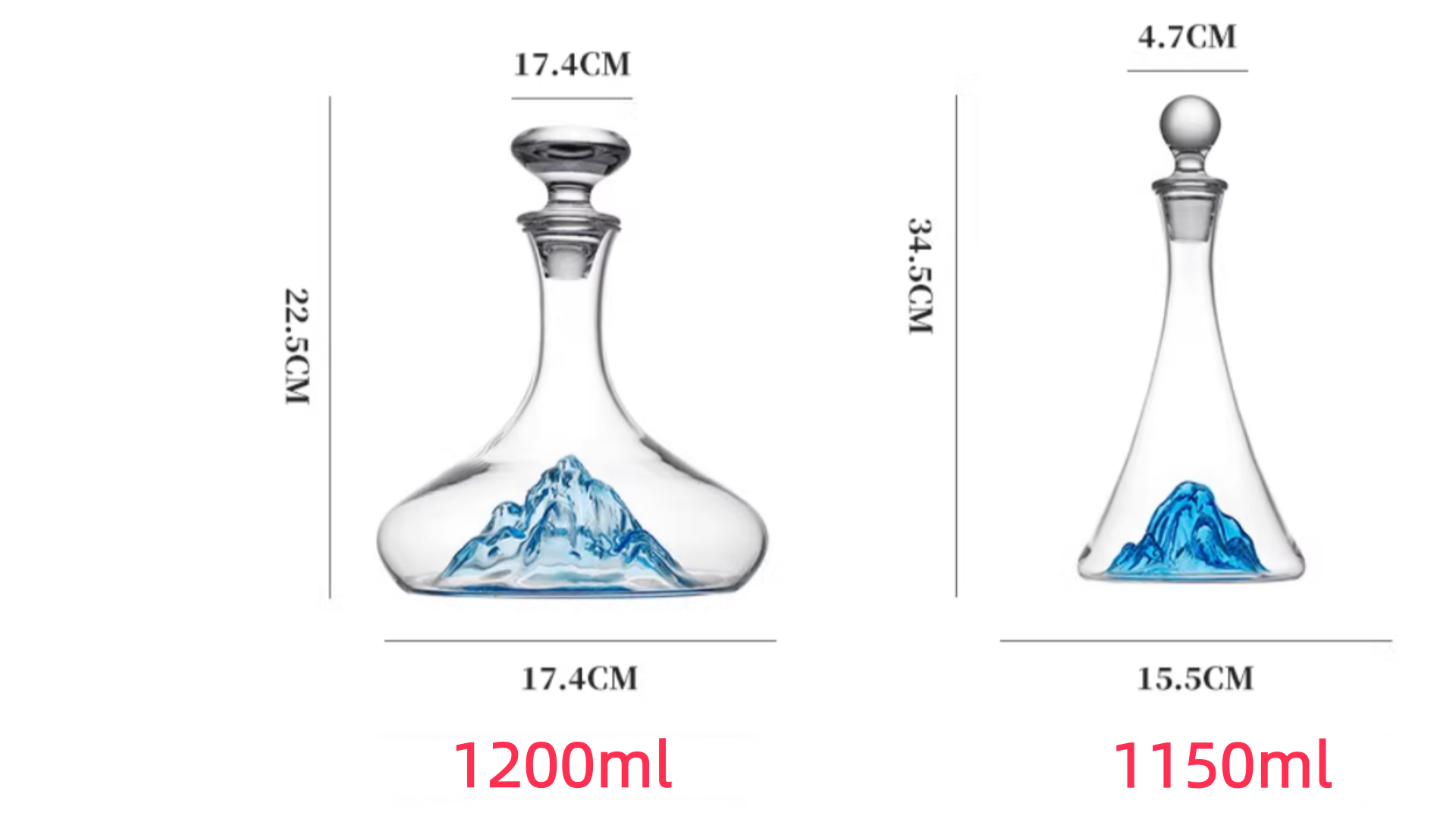 Handcrafted Blue Stem Burgundy Wine Glass With Blue Mountain Wine Decanter Sets