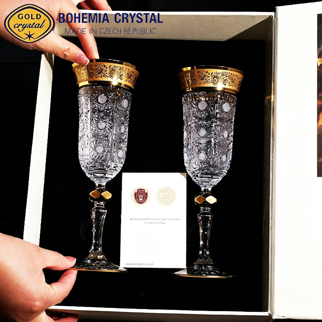 Bohemia Hand-Gilded Crystal Champagne Flute 150ml Set of 2