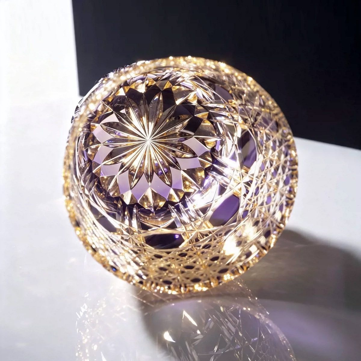 Edo Kiriko Nine Purple Fire Rocks Glass — Japanese Hand-Cut Crystal Tumbler