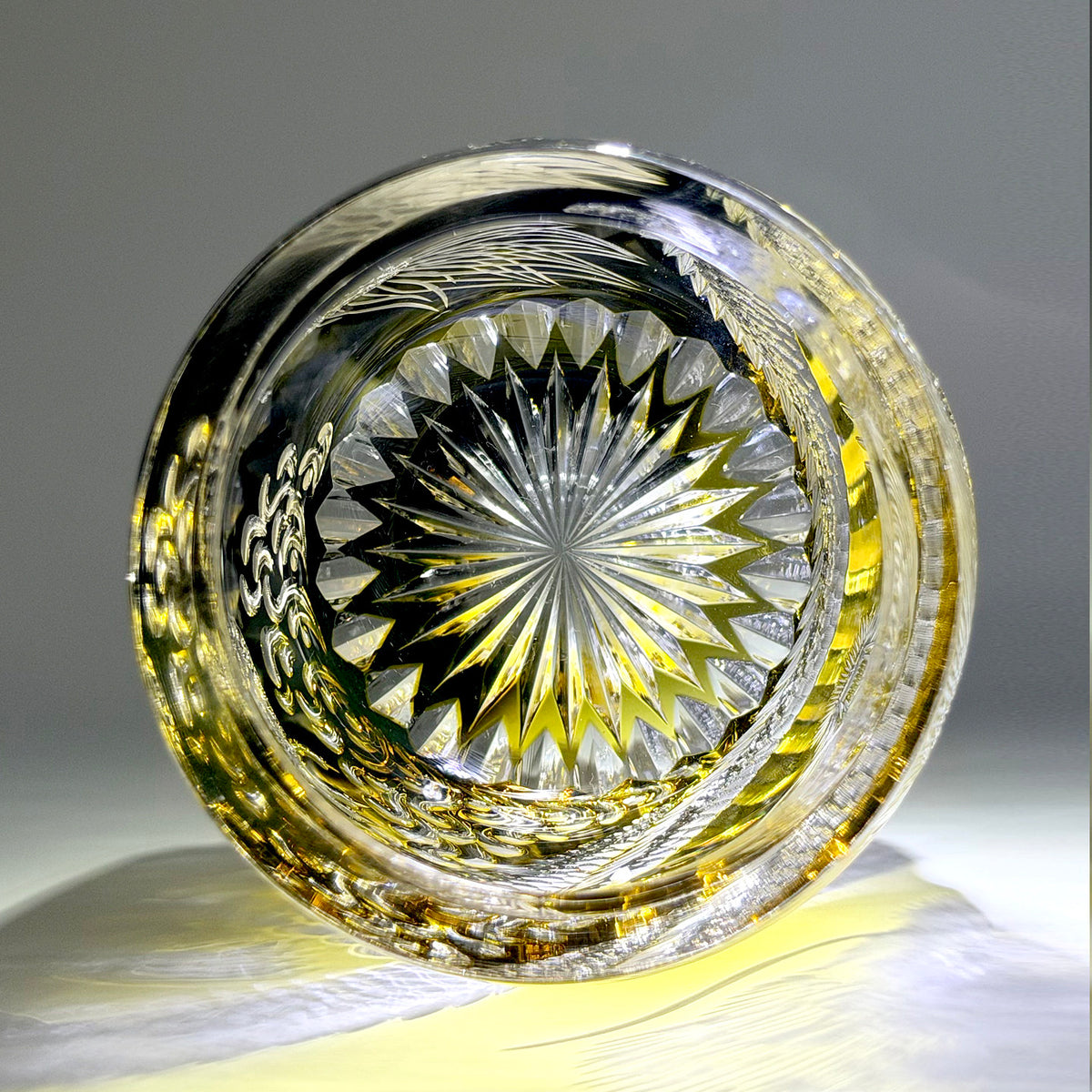 Edo Kiriko Handcrafted Dragon Whiskey Glass - Blue Crystal Tumbler