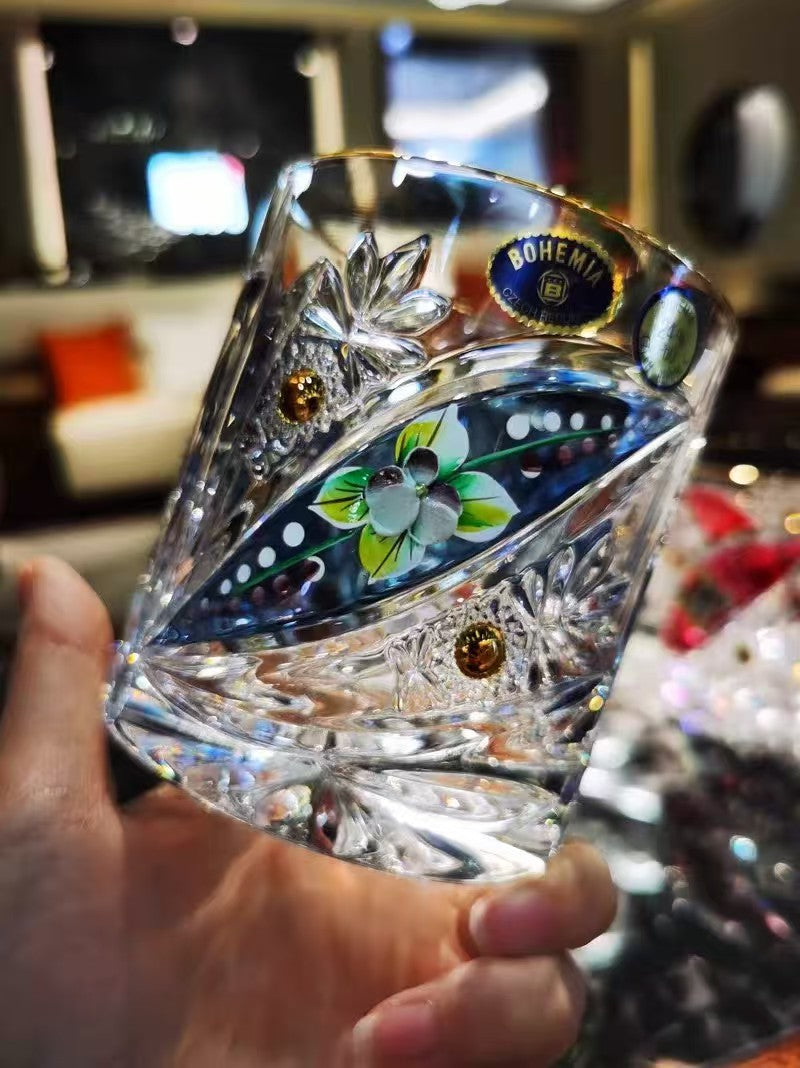 Bohemia Floral Enamel Crystal Whisky Glasses Gift Set Of Two