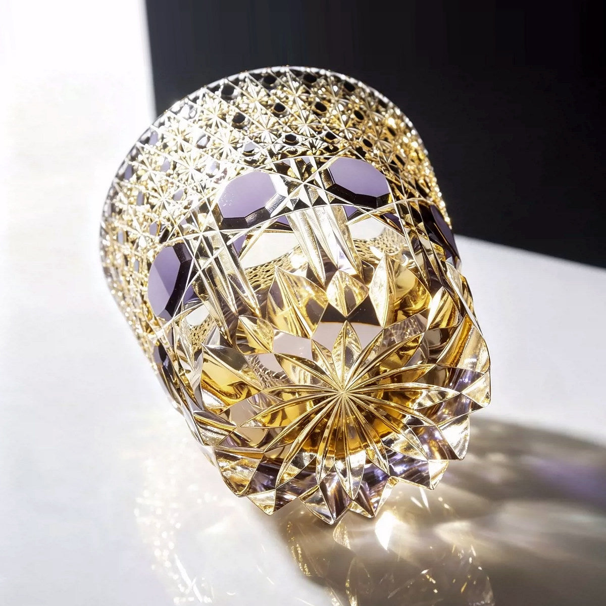 Edo Kiriko Nine Purple Fire Rocks Glass — Japanese Hand-Cut Crystal Tumbler