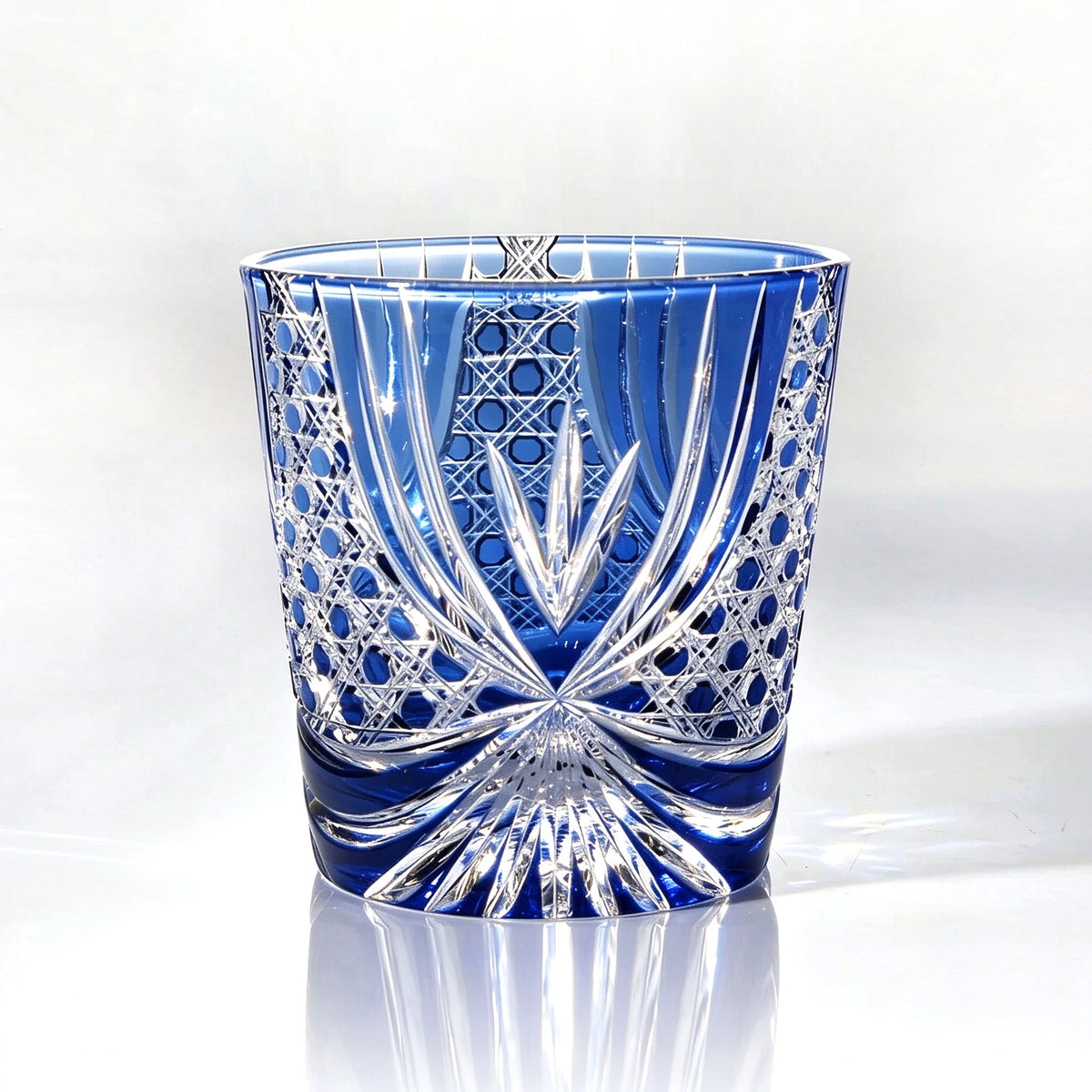 Edo Kiriko Master Blue Crystal Whiskey Glass — Hand-Cold Cut Tumbler