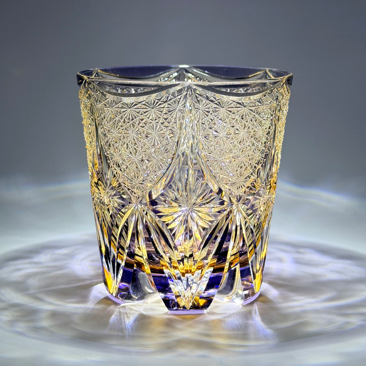 Edo Kiriko Purple Aura Rocks Glass — Hand-Cut Crystal Whiskey Tumbler