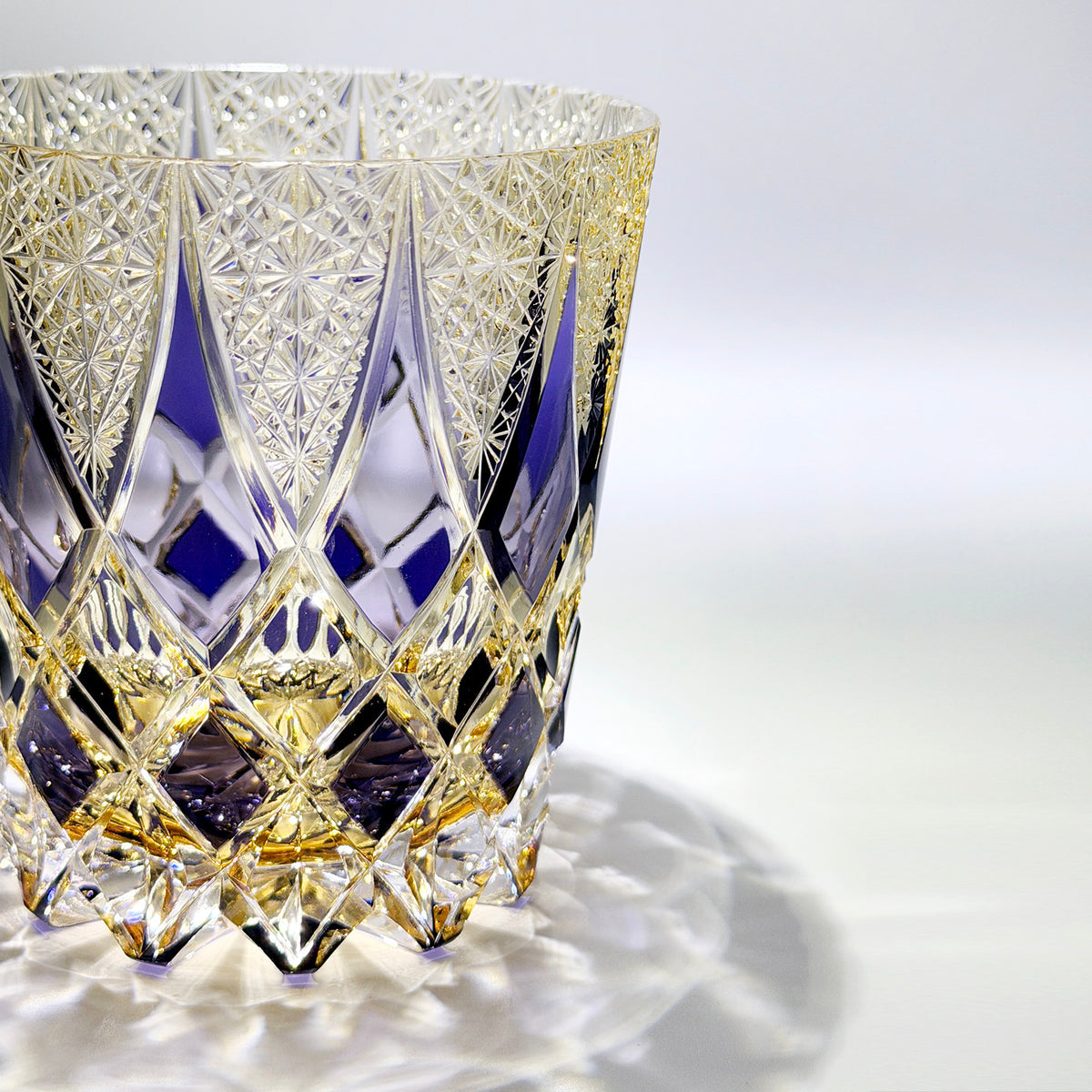 Edo Kiriko Purple Gold Diamond Rocks Glass — Hand-Cut Crystal Whiskey Tumbler