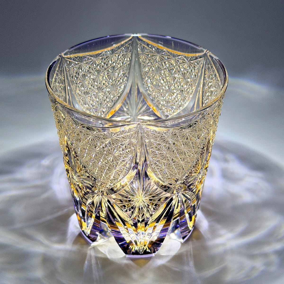 Edo Kiriko Purple Aura Rocks Glass — Hand-Cut Crystal Whiskey Tumbler