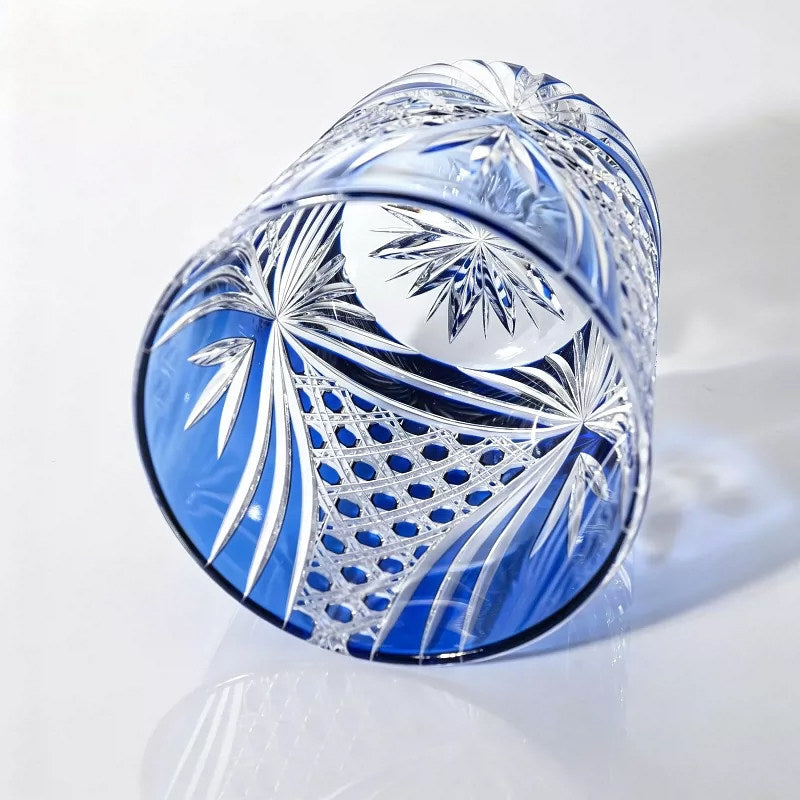 Edo Kiriko Master Blue Crystal Whiskey Glass — Hand-Cold Cut Tumbler