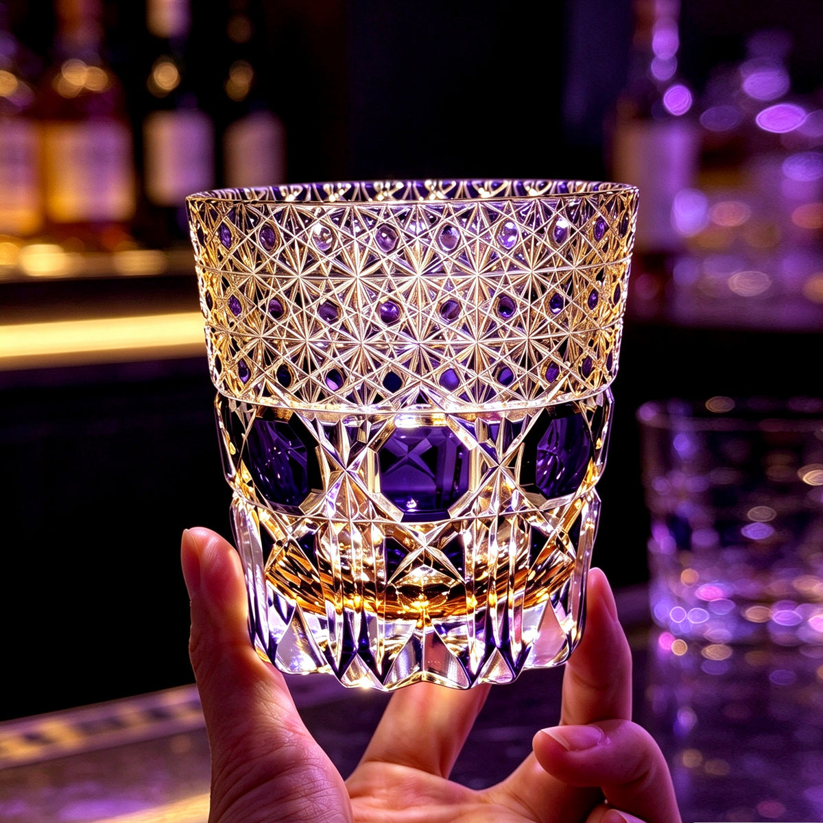Edo Kiriko Nine Purple Fire Rocks Glass — Japanese Hand-Cut Crystal Tumbler