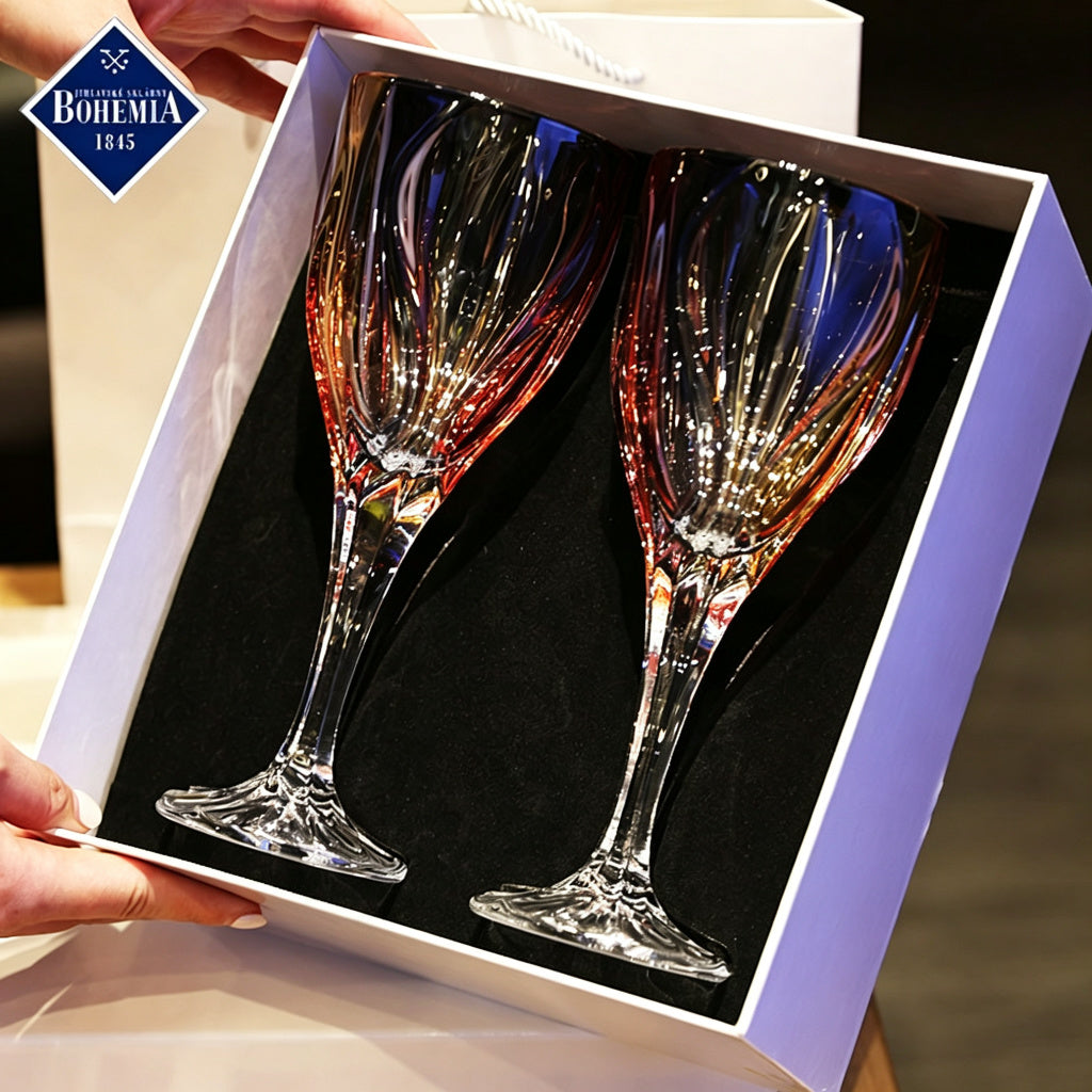 Bohemia Ocean Iridescent Crystal Wine Glass Set of 2