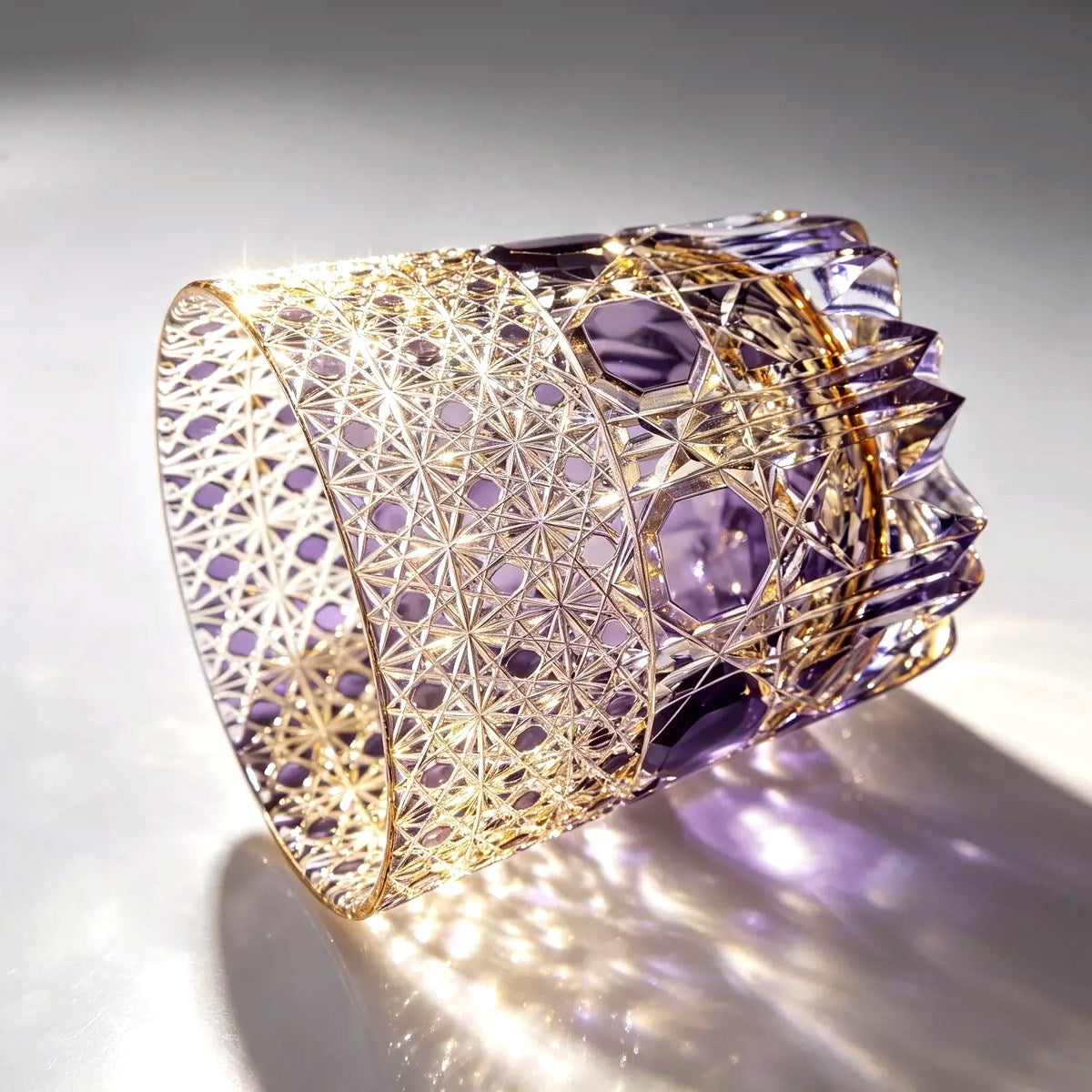 Edo Kiriko Nine Purple Fire Rocks Glass — Japanese Hand-Cut Crystal Tumbler