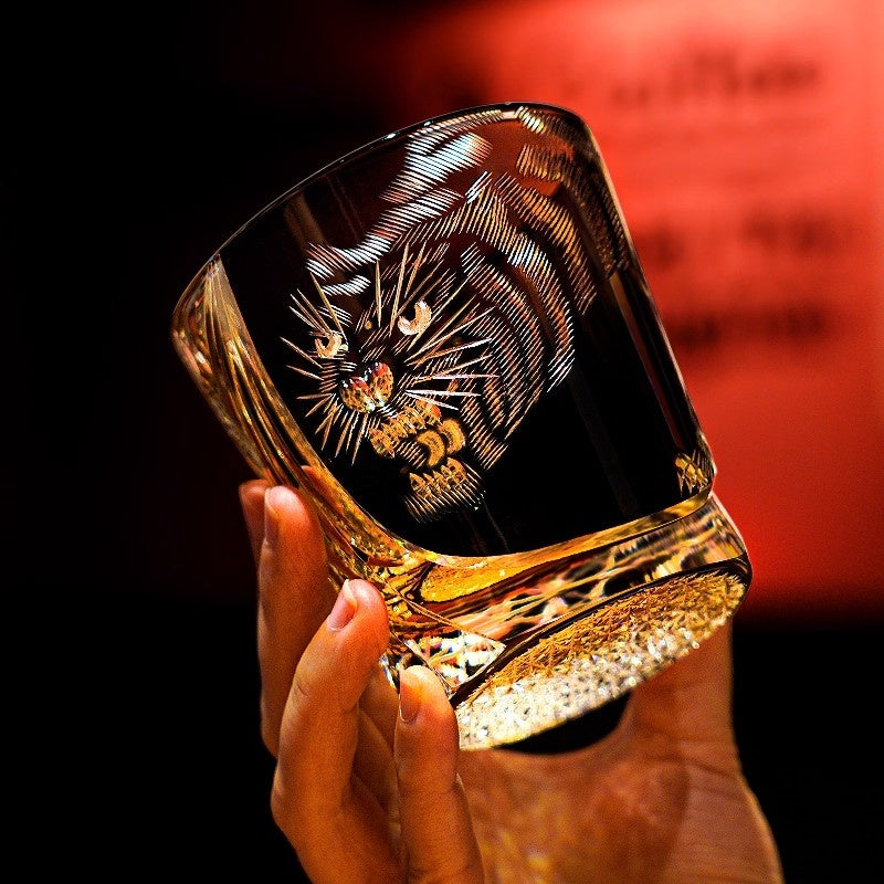 Edo Kiriko Handcrafted Kuro Tora Whisky Glass