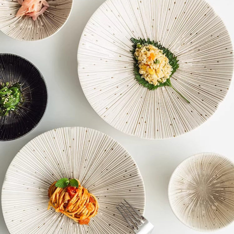 Handcrafted Japanese Mino Ware Ceramic Wrinkled Plates