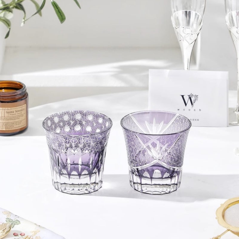 Romantic Purple Edo Kiriko Whiskey Glass Pair GoGlassCup