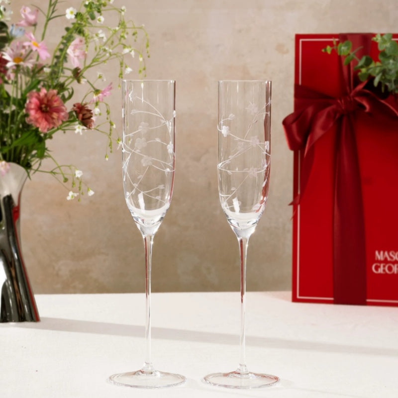 Blossom Series Lead Free Crystal Hand Engraved Champagne Flutes