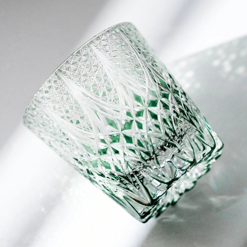 Hand-Carved Floral Design Edo Kiriko Whiskey Glass