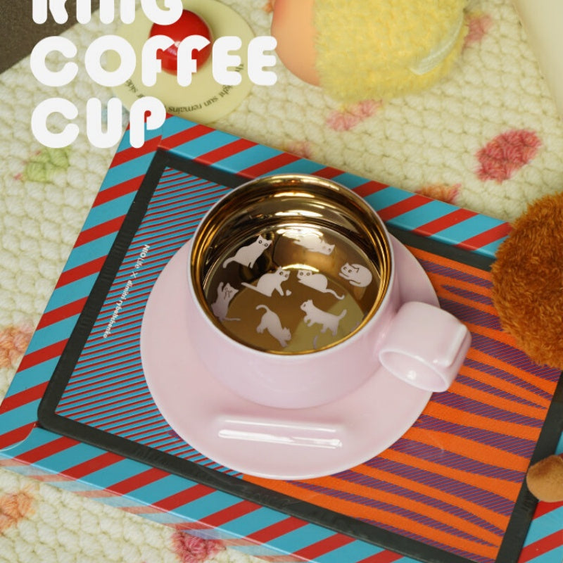 Retro Ceramic Titanium Coffee Mug with Cat Illustration - Deluxe Gift Box