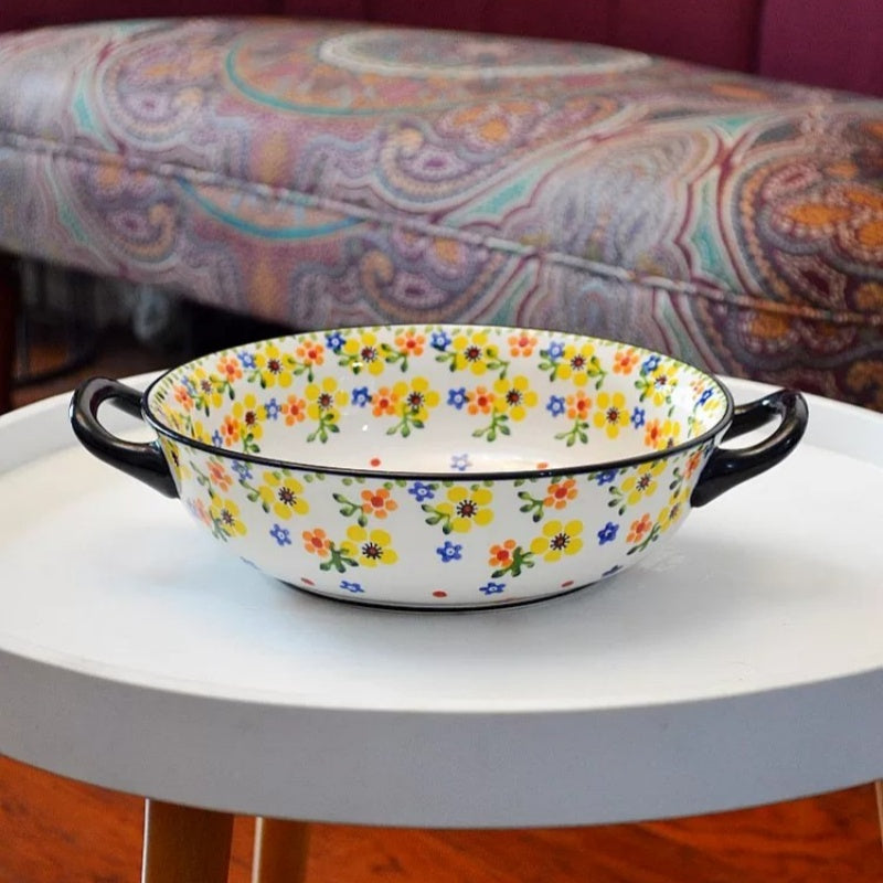 Polish Style Double-Handle Ceramic Serving Bowl