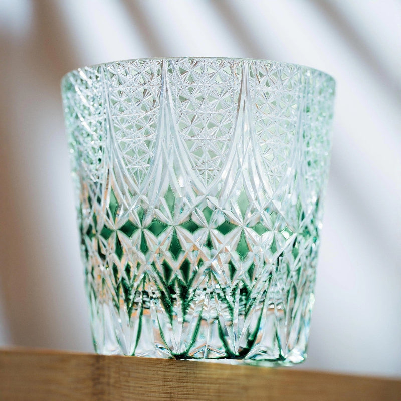 Hand-Carved Floral Design Edo Kiriko Whiskey Glass