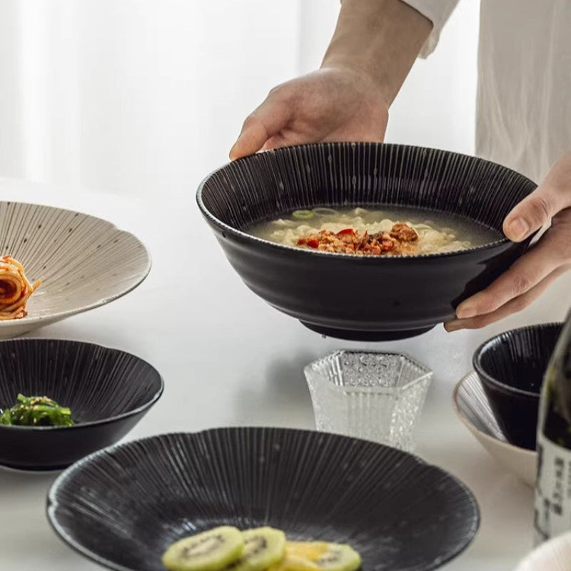 Handcrafted Japanese Mino Ware Ceramic Wrinkled Plates