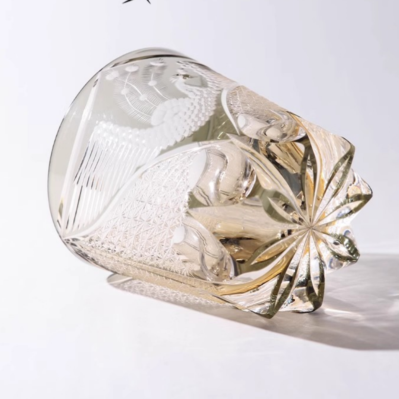 Edo Kiriko Handcrafted Gray Phoenix Whiskey Glass GoGlassCup