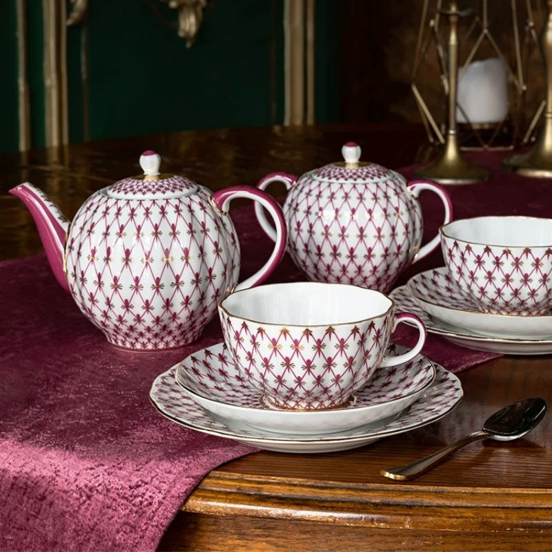 LOMONOSOV Scarlet Red Handcrafted Porcelain Tea Set