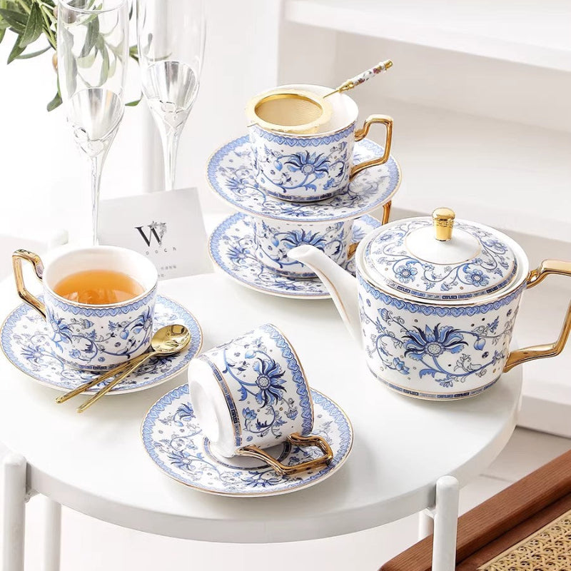 WOOCH Blue Floral Harmony Ceramic Tea Cup Wedding Gift Sets