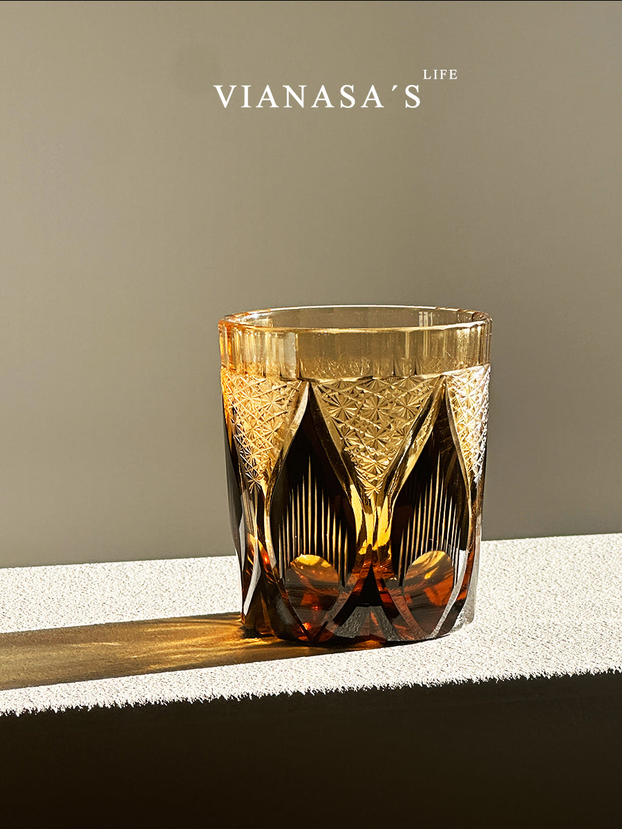 VIANASA'S Golden Chrysanthemum Flame Edo Kiriko Whiskey Glass - Goglasscup