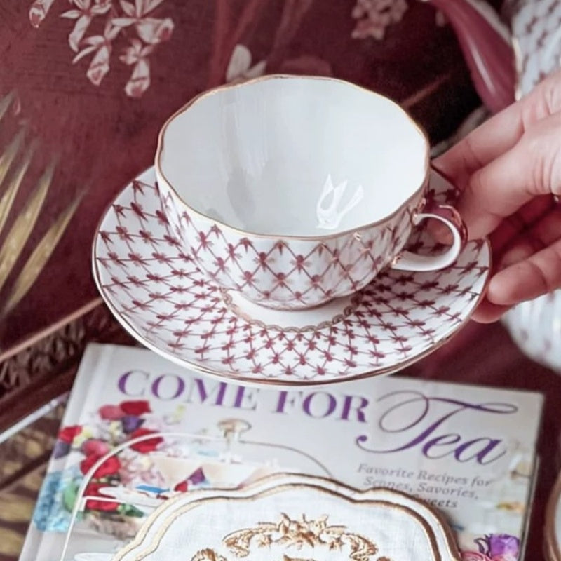 LOMONOSOV Scarlet Red Handcrafted Porcelain Tea Set